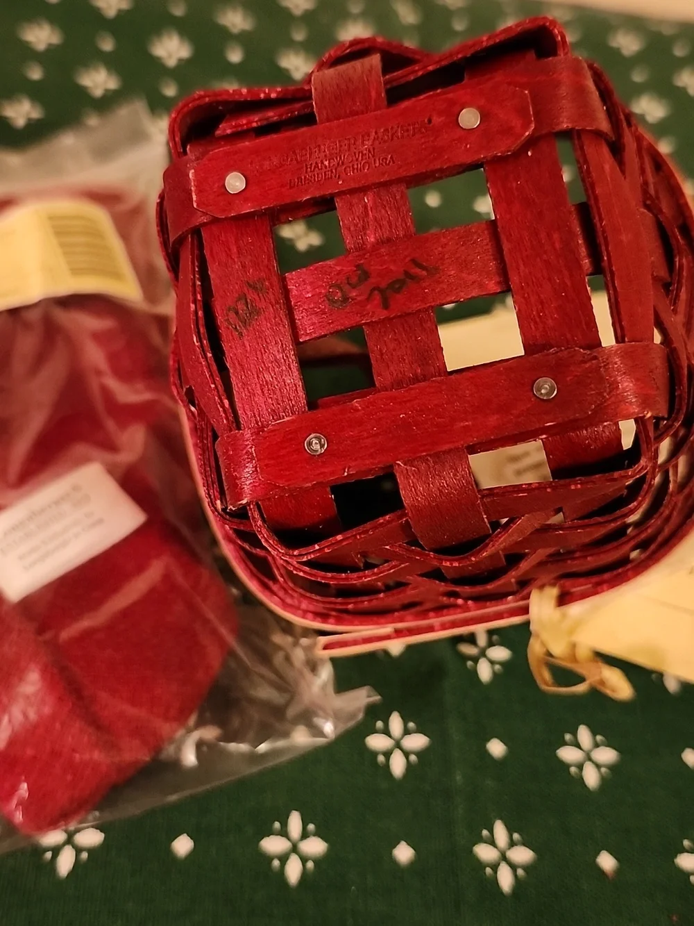 Longaberger Red Trinket Basket with Holiday Trim